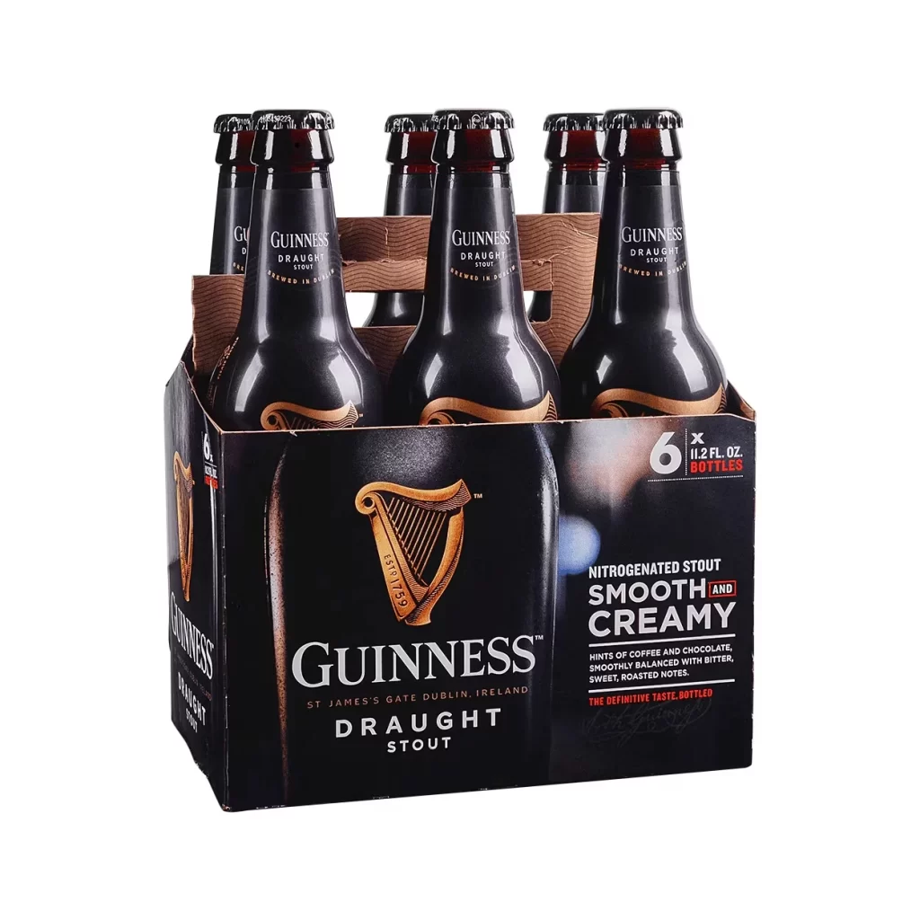 Guinness Draught Stout Six Pack Bottles Packaging Front View