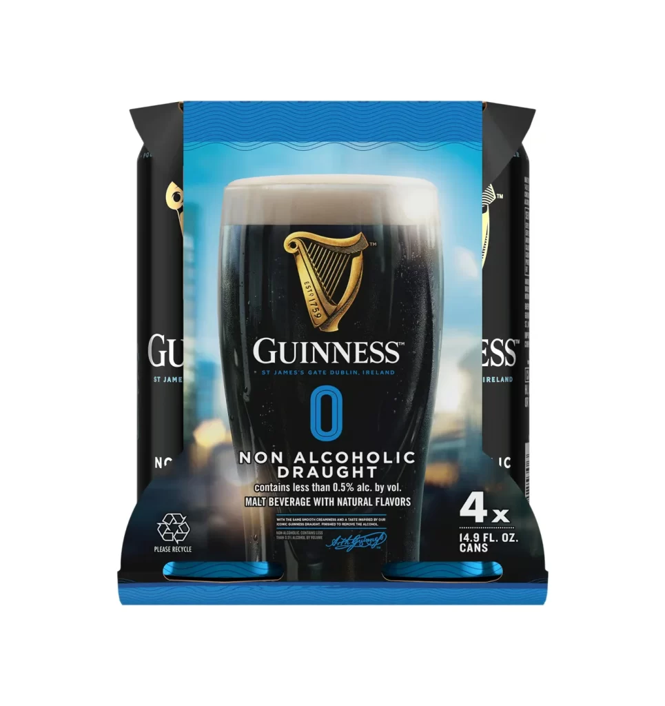 Guinness Non Alcoholic Draught Four Pack Cans Packaging Front View