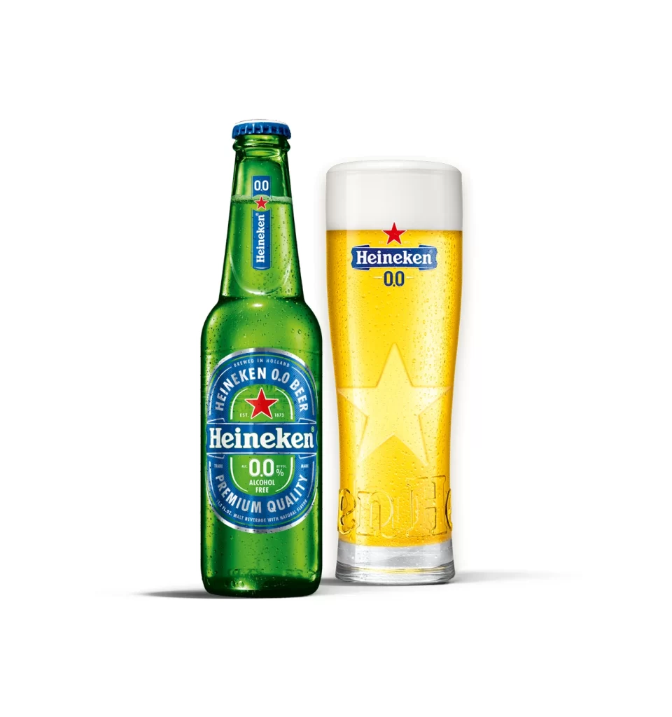 Heineken 0.0 Alcohol Free Beer Bottle And Glass