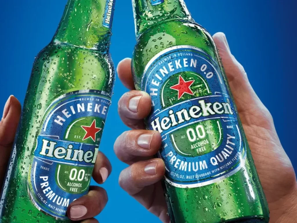 Heineken 0.0 Alcohol Free Beer Bottles Toasting