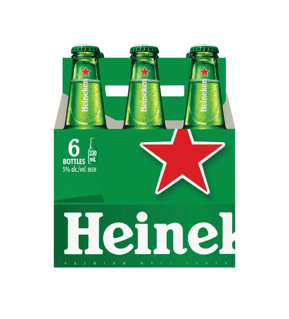 Heineken Lager Beer Bottle Six Pack Front View Packaging