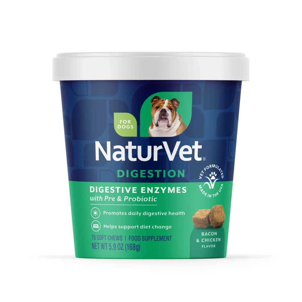 NaturVet Digestive Enzymes Prebiotic Probiotic Soft Chews Jar Packaging