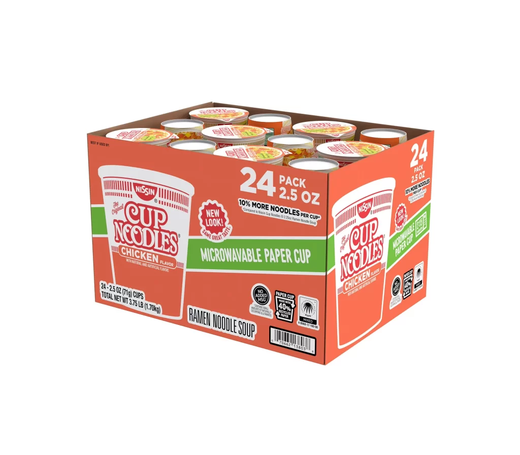 Nissin Cup Noodles Chicken Flavor 24 Pack Carton Packaging
