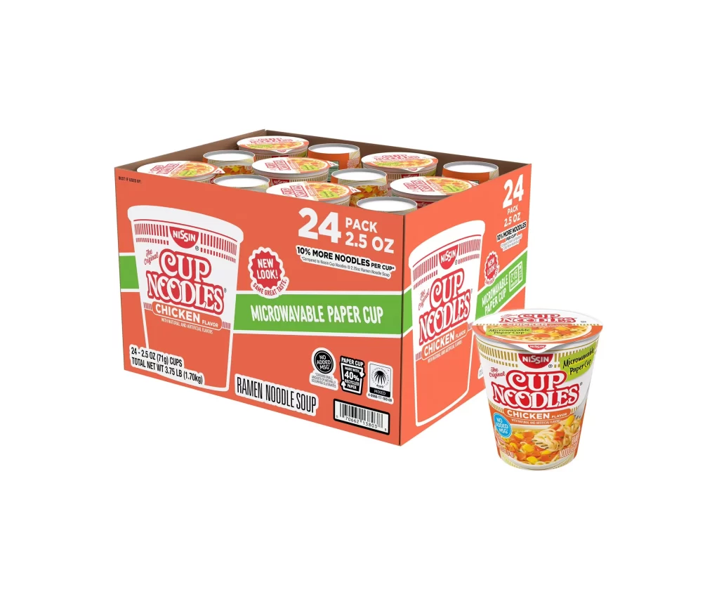 Nissin Cup Noodles Chicken Flavor 24 Pack Carton With Cup Packaging