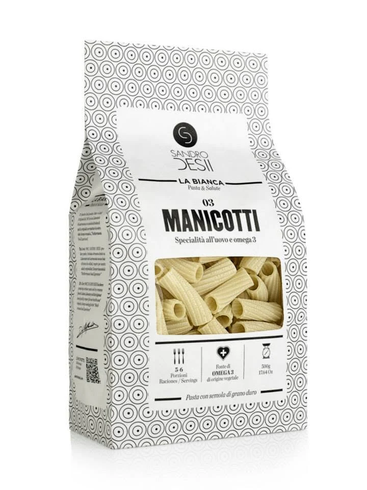 Sandro Desii Manicotti Egg Pasta Omega 3 Bag Packaging
