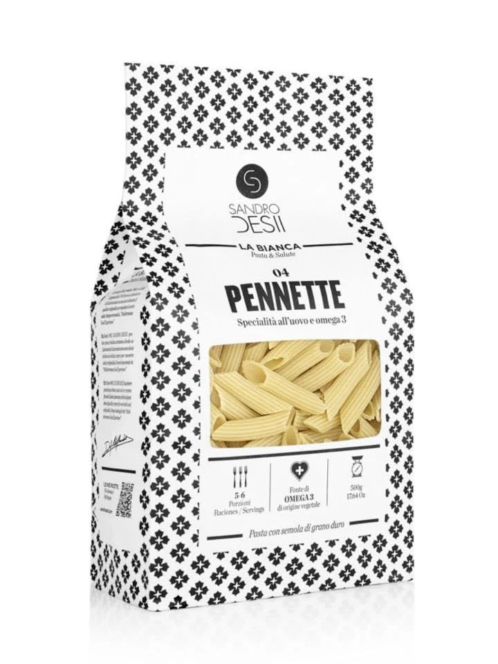 Sandro Desii Pennette Egg Pasta Omega 3 Bag Packaging