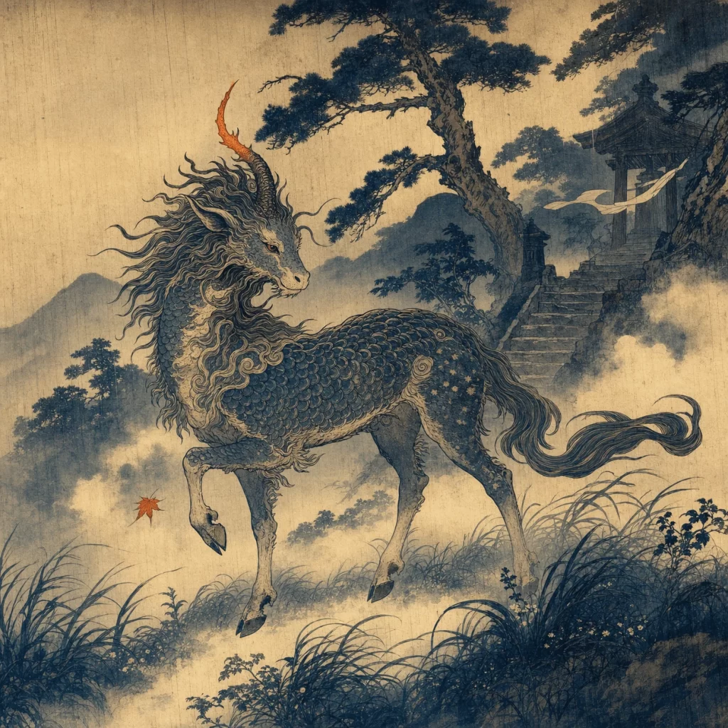 Qilin Misty Mountain Pagoda Illustration