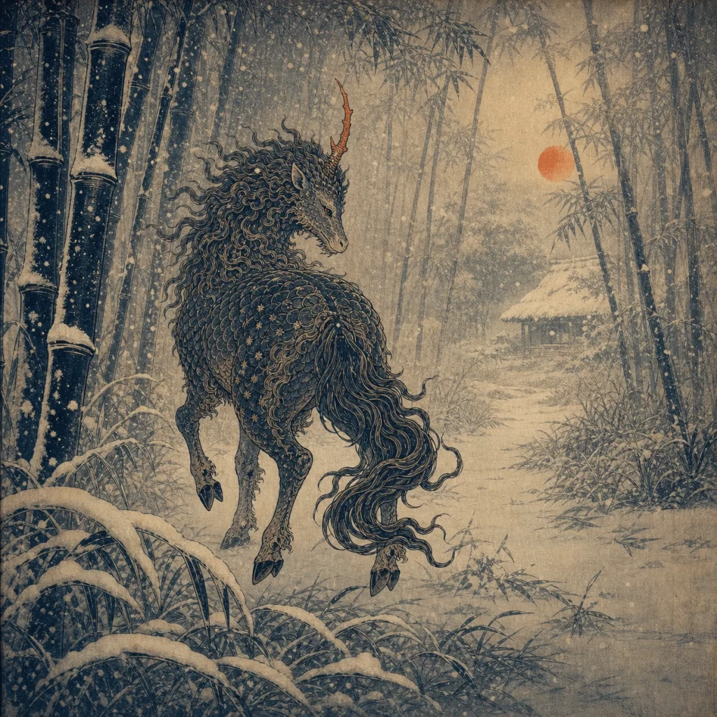 Qilin Snowy Bamboo Forest Illustration