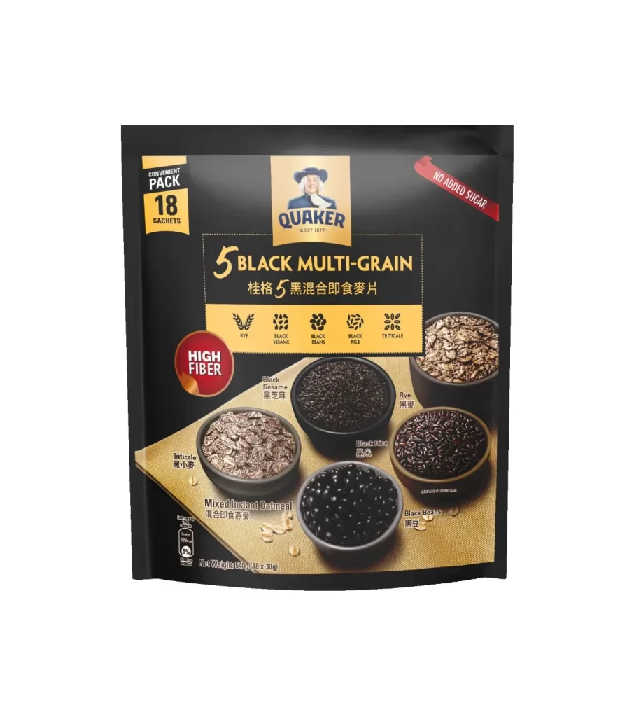 Quaker 5 Black Multi Grain Oatmeal Pouch Packaging