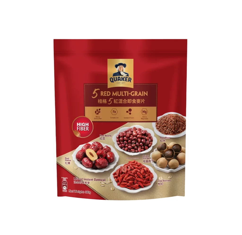 Quaker 5 Red Multi Grain Oatmeal Pouch Packaging