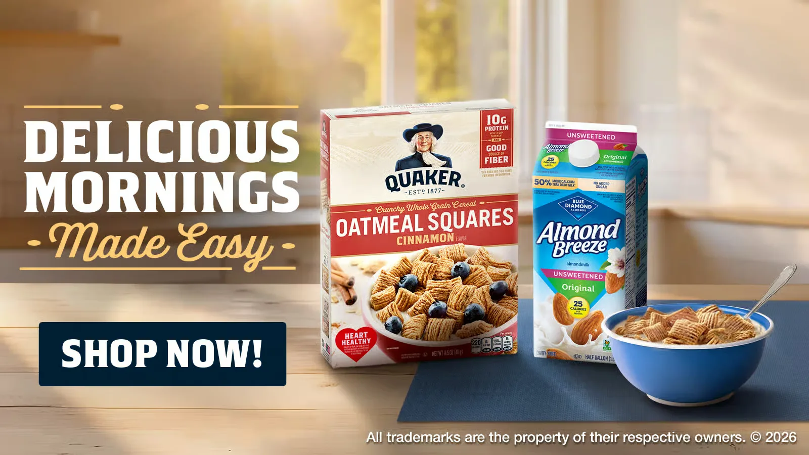 Quaker and Almond Breeze Blue Diamond co-branding breakfast campaign advertisement
