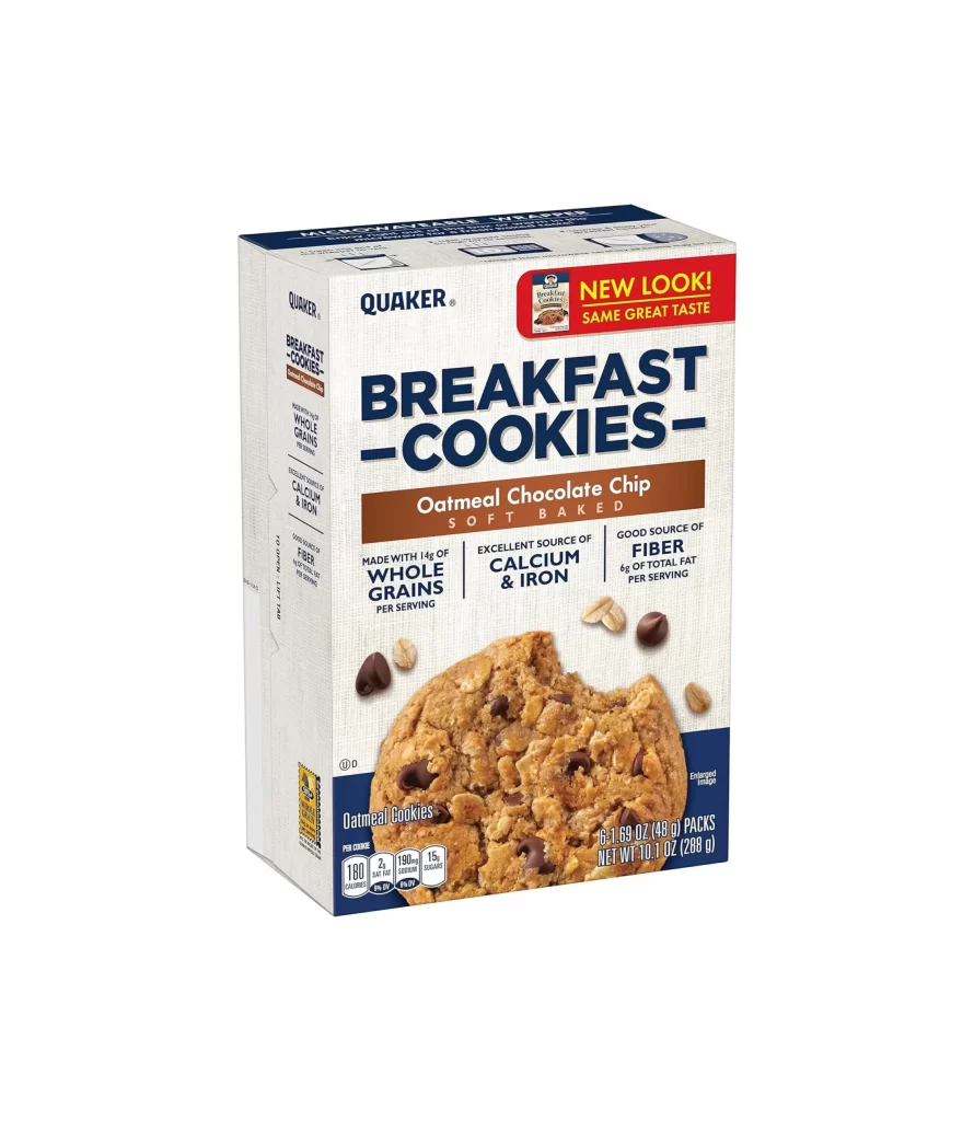 Quaker Breakfast Cookies Oatmeal Chocolate Chip Box Packaging