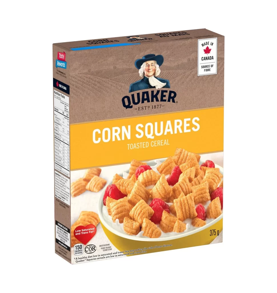Quaker Corn Squares Cereal Box Packaging