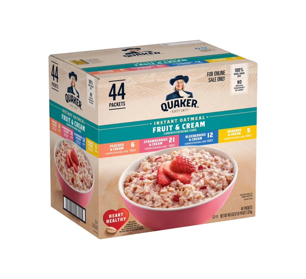 Quaker Fruit Cream Variety Instant Oatmeal Box Packaging