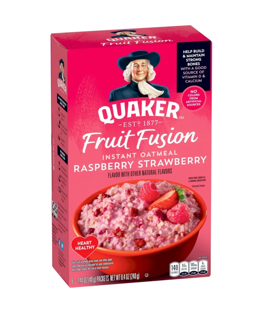 Quaker Fruit Fusion Instant Oatmeal Raspberry Strawberry Box Packaging