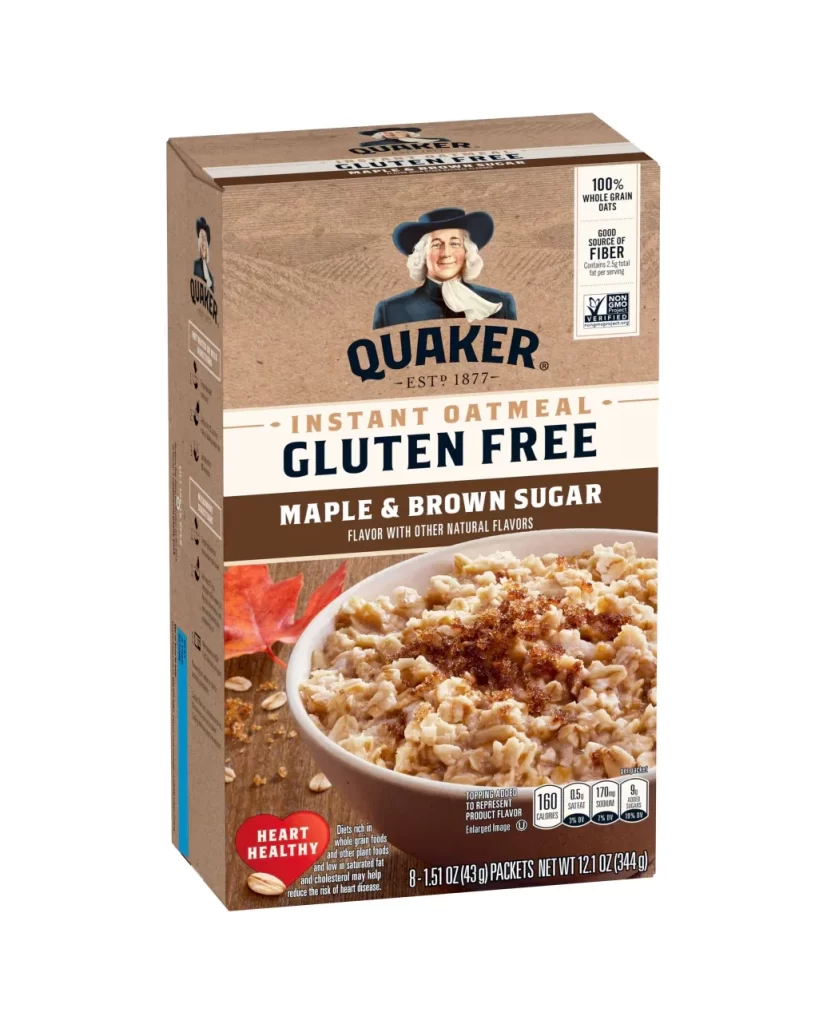Quaker Gluten Free Instant Oatmeal Maple Brown Sugar Box Packaging