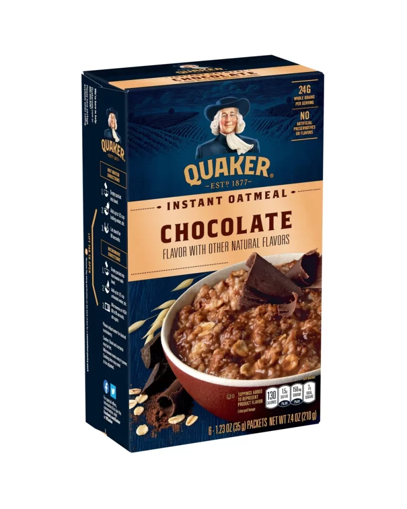 Quaker Instant Oatmeal Chocolate Flavor Box Packaging