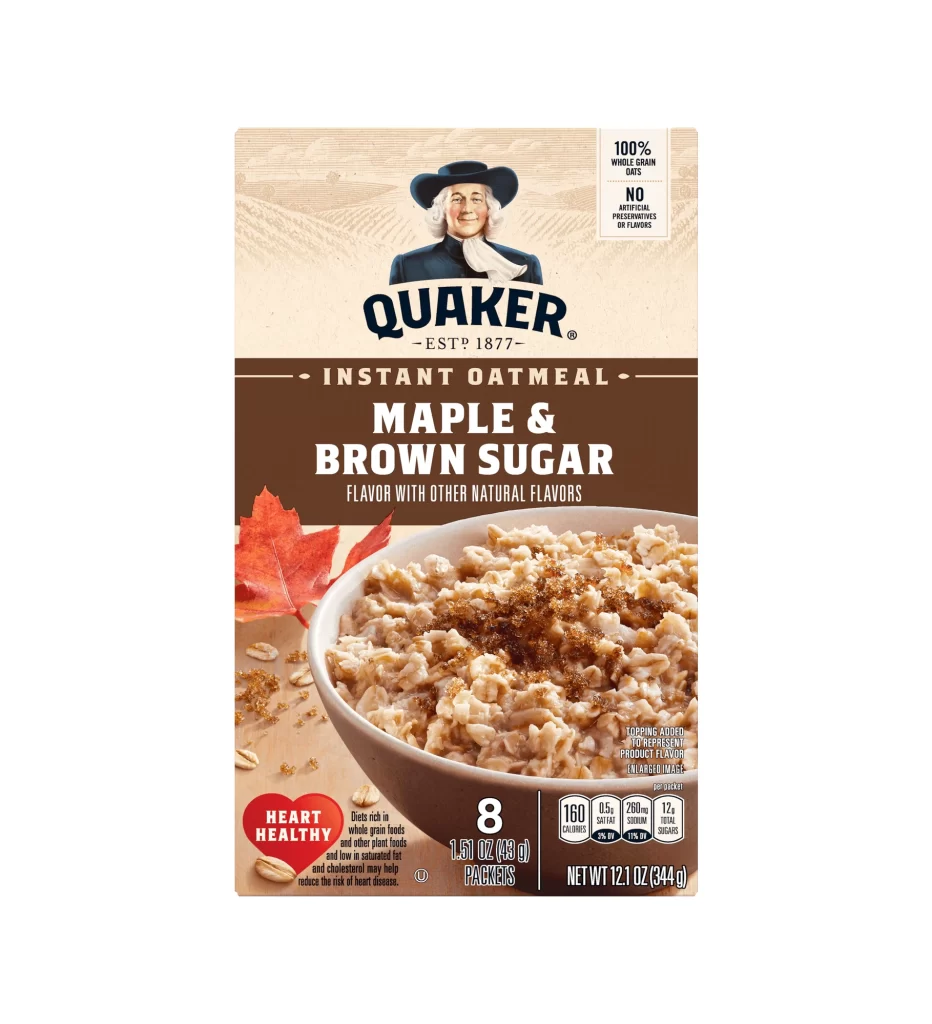 Quaker Instant Oatmeal Maple Brown Sugar Box Packaging
