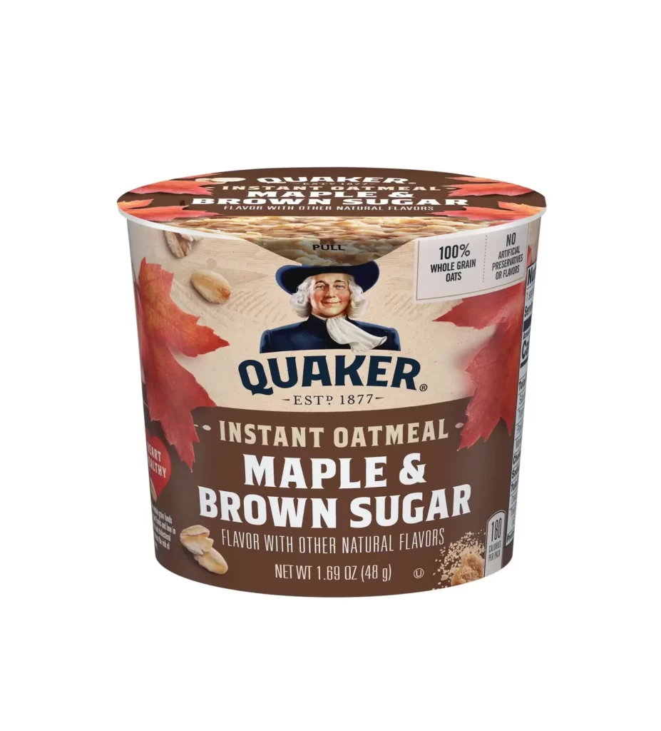 Quaker Instant Oatmeal Maple Brown Sugar Cup Packaging