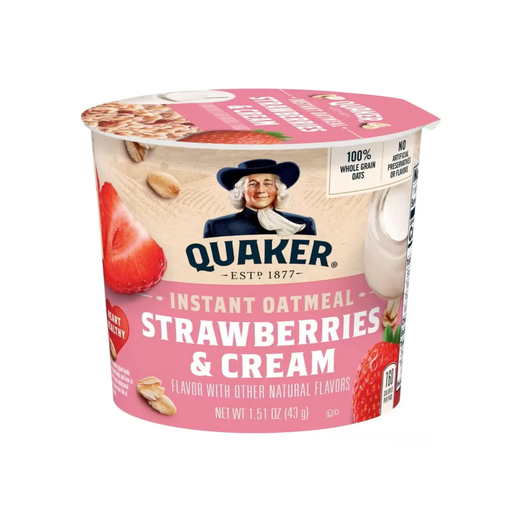 Quaker Instant Oatmeal Strawberries Cream Cup Packaging