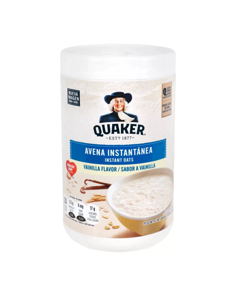 Quaker Instant Oats Vanilla Flavor Canister Packaging