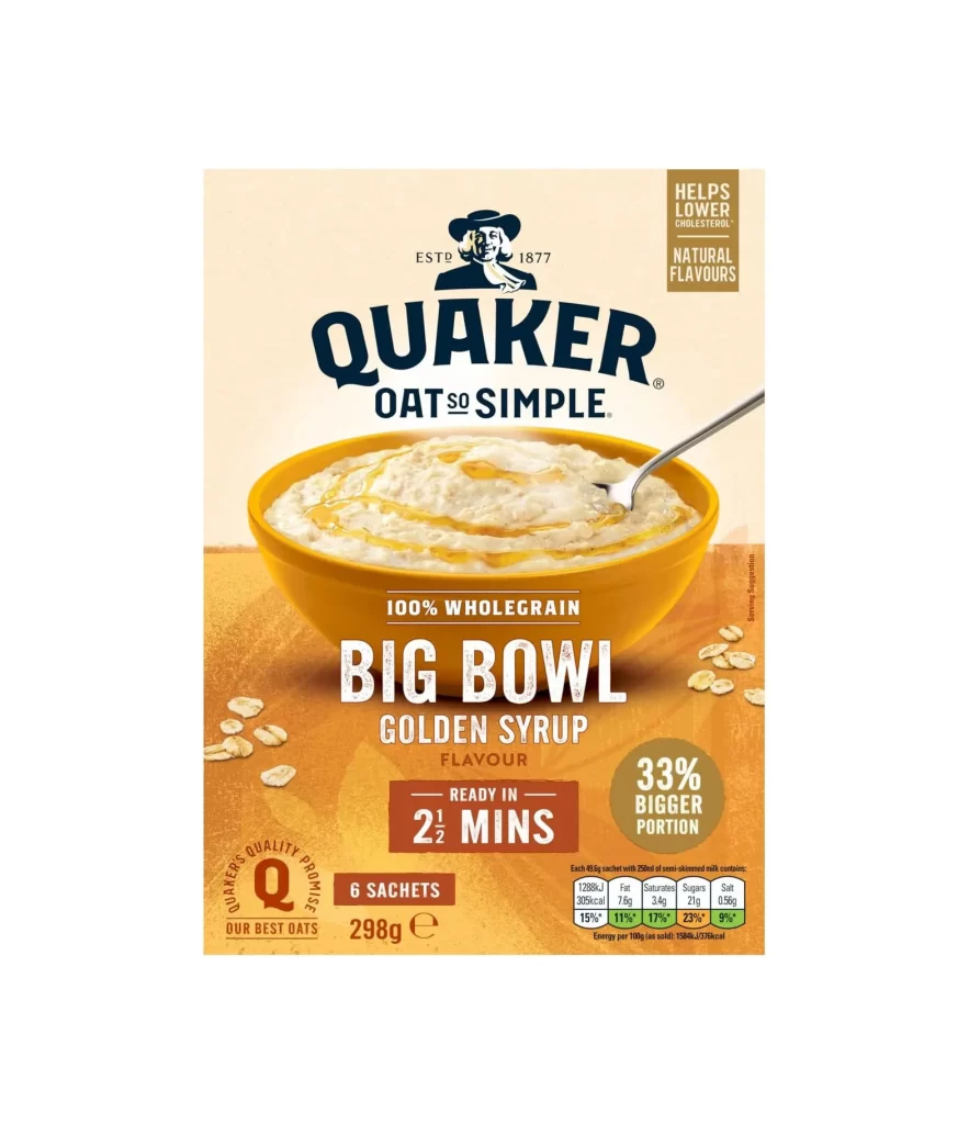Quaker Oat So Simple Golden Syrup Big Bowl Box Packaging