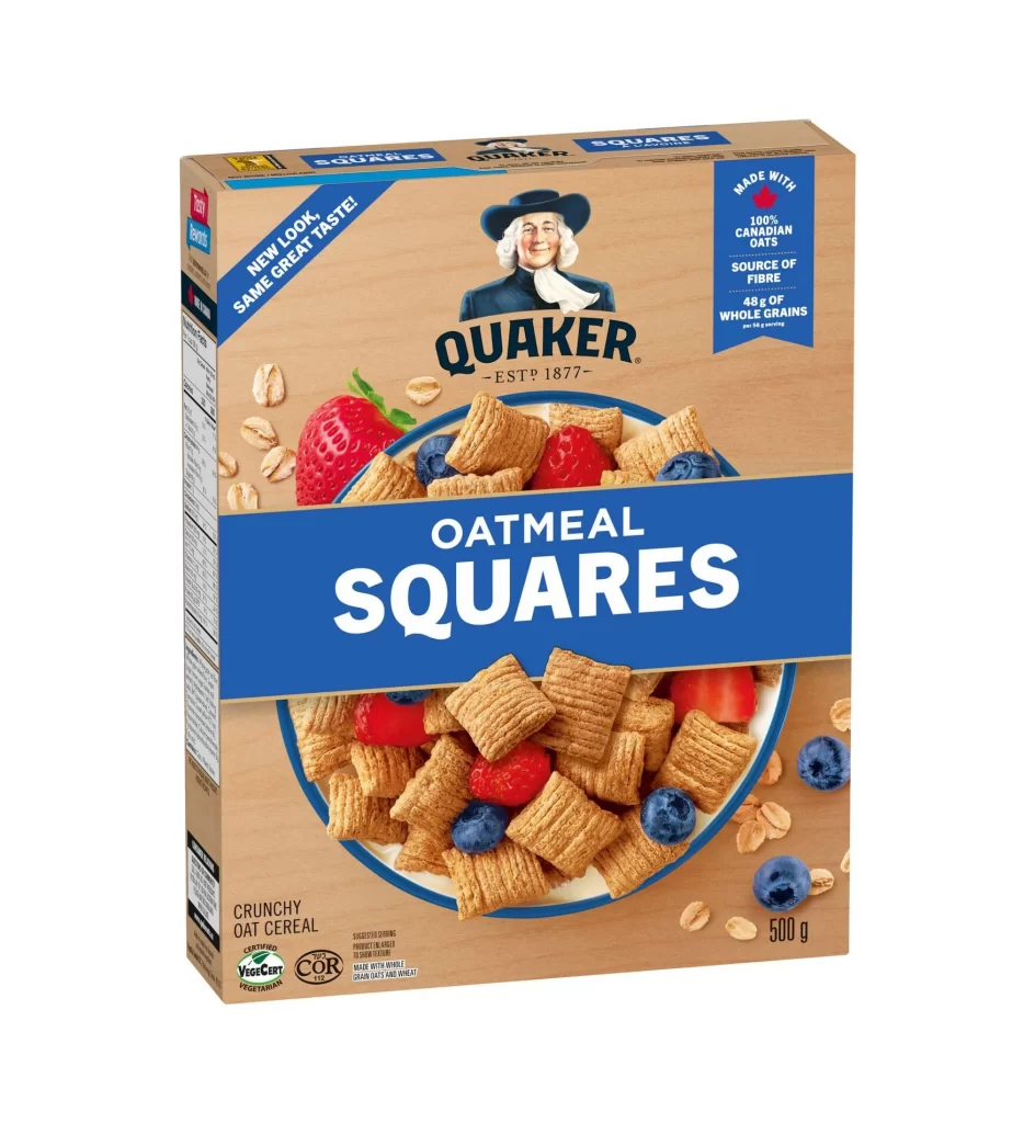 Quaker Oatmeal Squares Crunchy Cereal Box Packaging