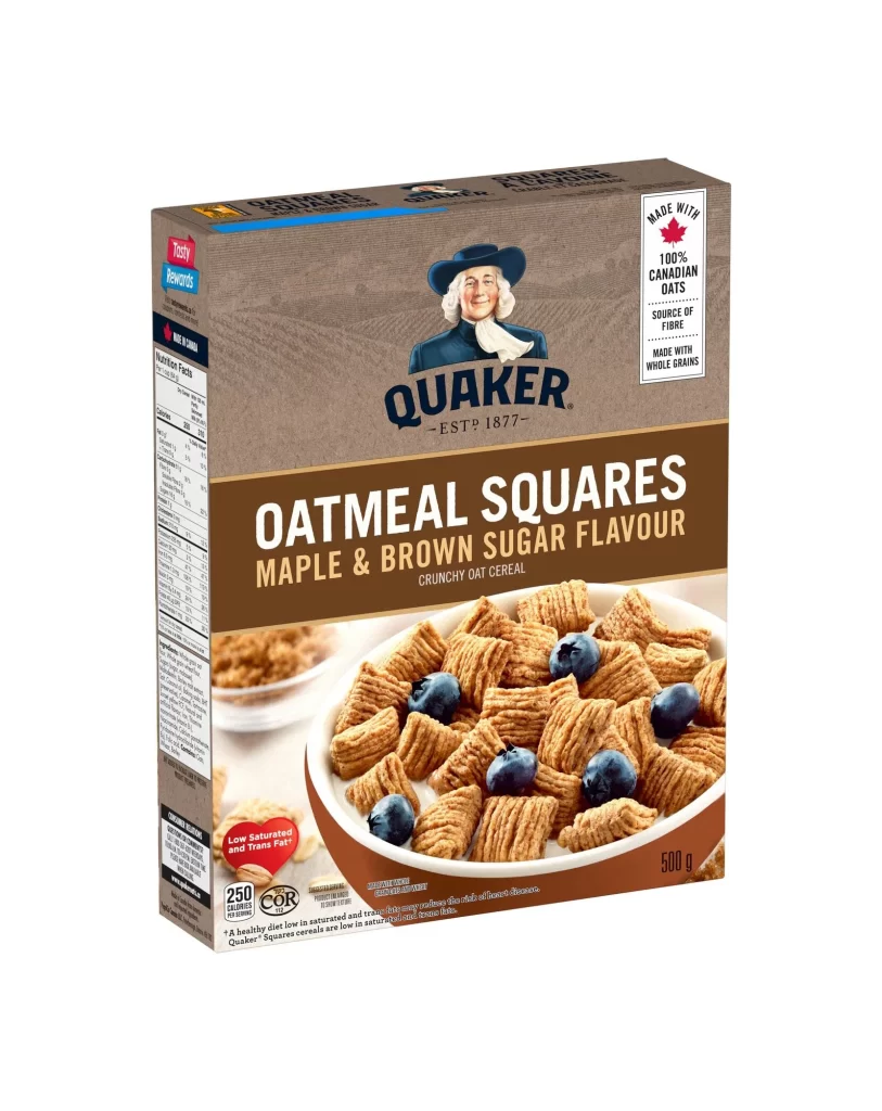 Quaker Oatmeal Squares Maple Brown Sugar Cereal Box Packaging