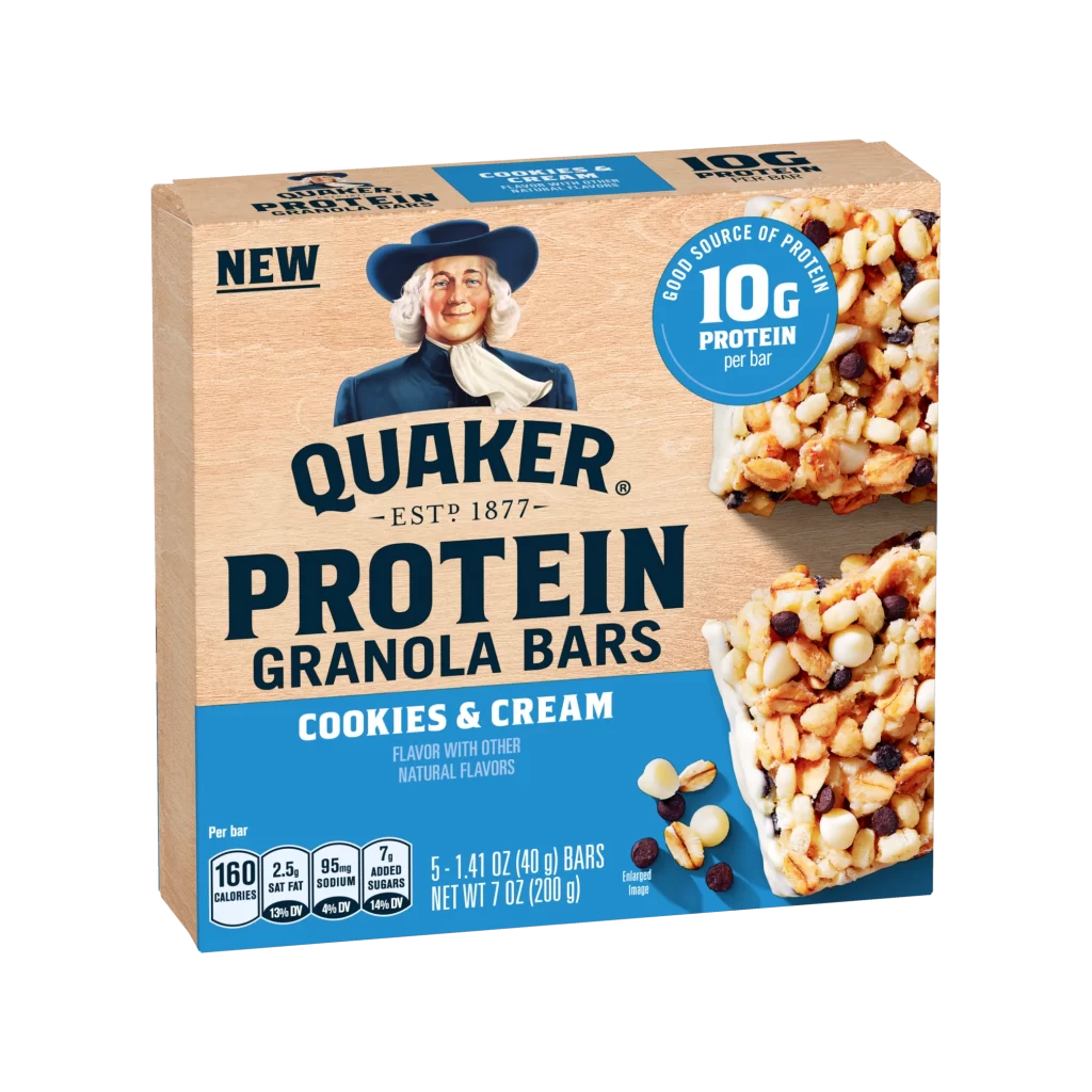 Quaker Protein Granola Bars Cookies Cream Box Packaging