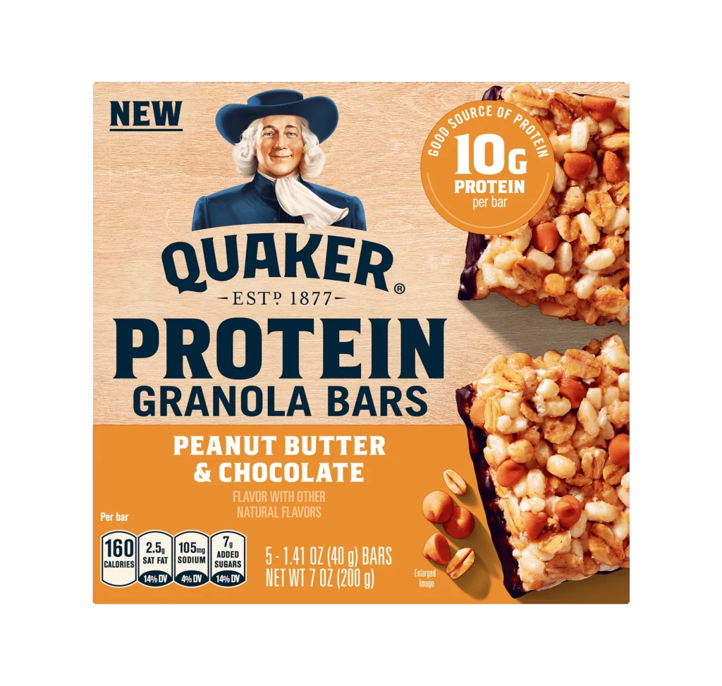 Quaker Protein Granola Bars Peanut Butter Chocolate Box Packaging