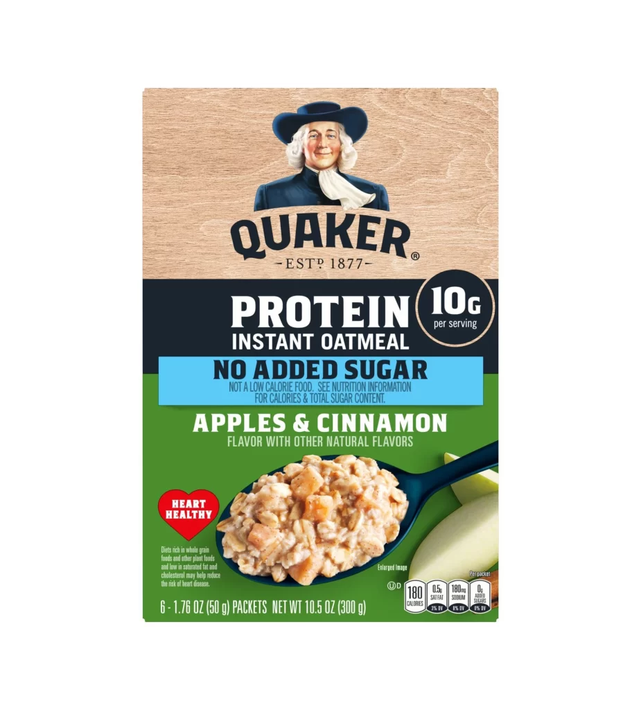 Quaker Protein Instant Oatmeal Apples Cinnamon Box Packaging