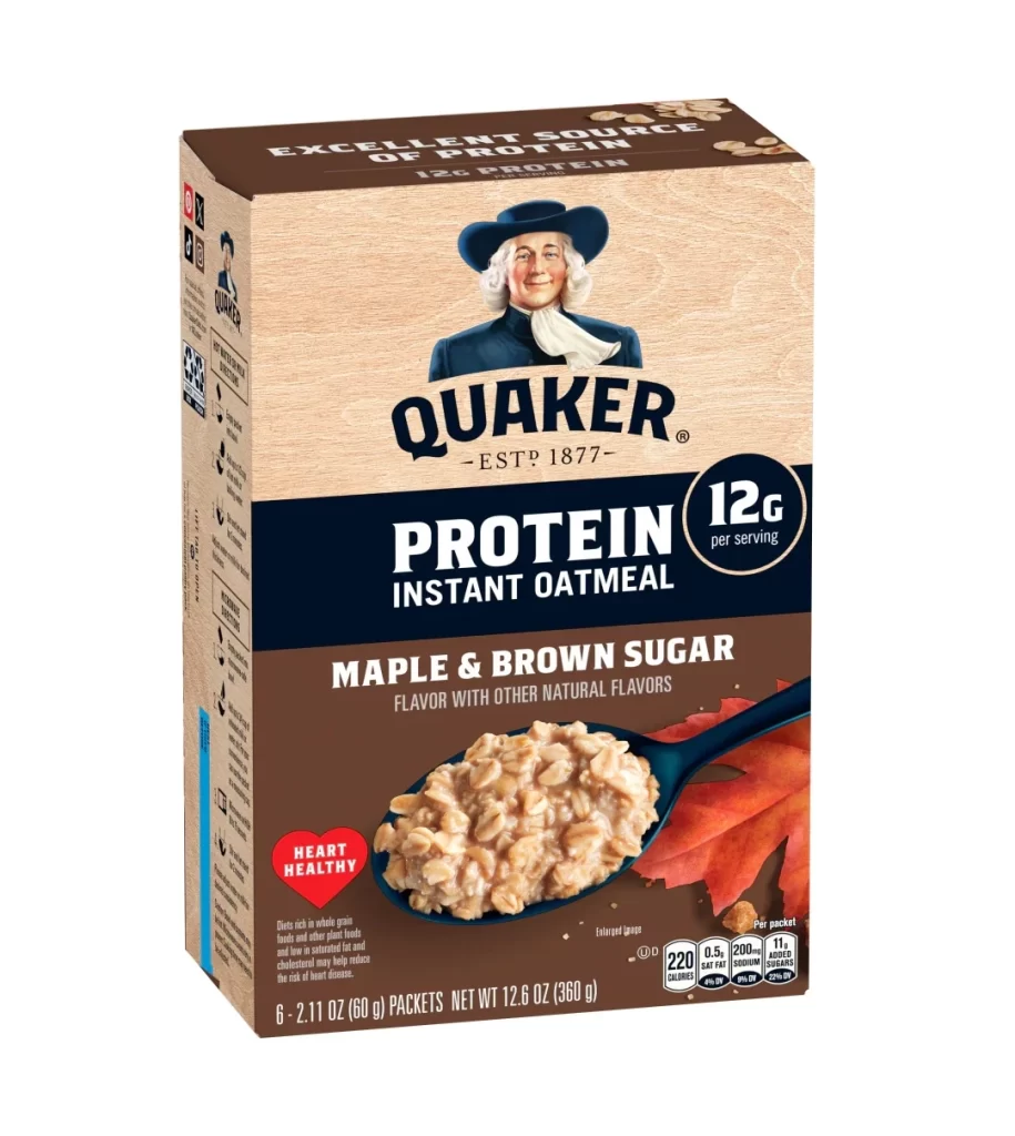 Quaker Protein Instant Oatmeal Maple Brown Sugar Box Packaging