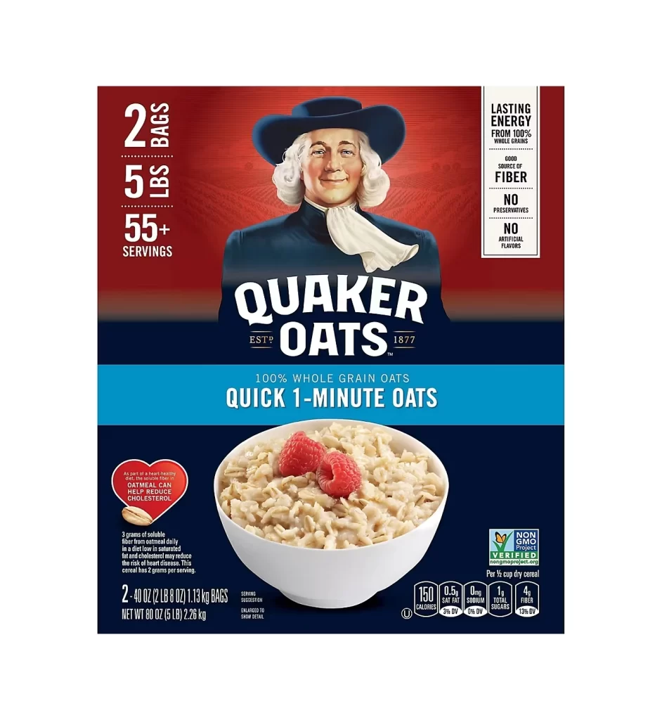 Quaker Quick 1 Minute Oats 2 Bag Value Box Packaging