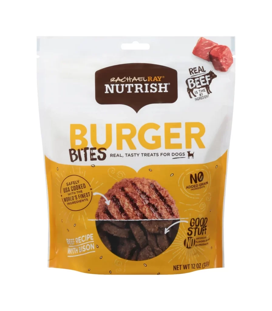Rachael Ray Nutrish Burger Bites Dog Treats Bag Packaging