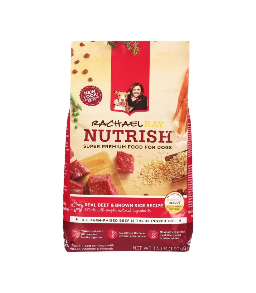 Rachael Ray Nutrish Real Beef Brown Rice Recipe Dog Food Bag Packaging