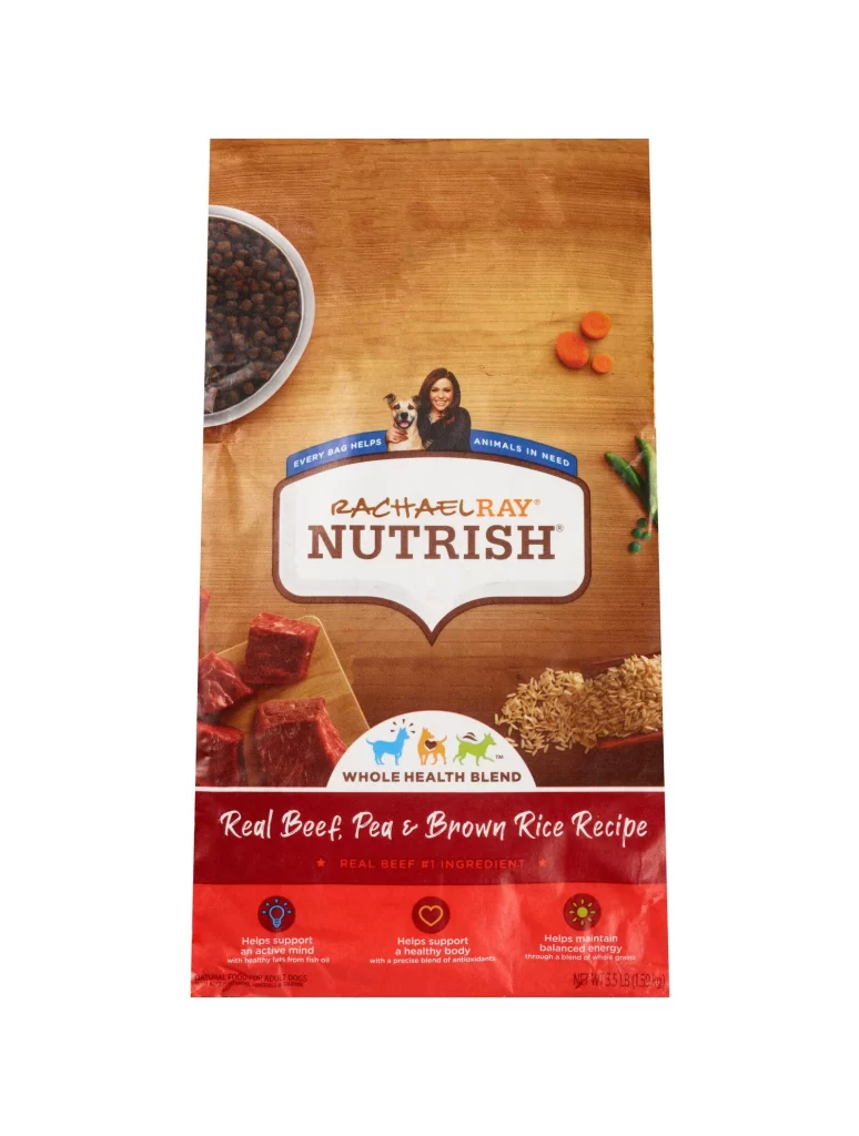 Rachael Ray Nutrish Real Beef Pea Brown Rice Recipe Dog Food Bag Packaging