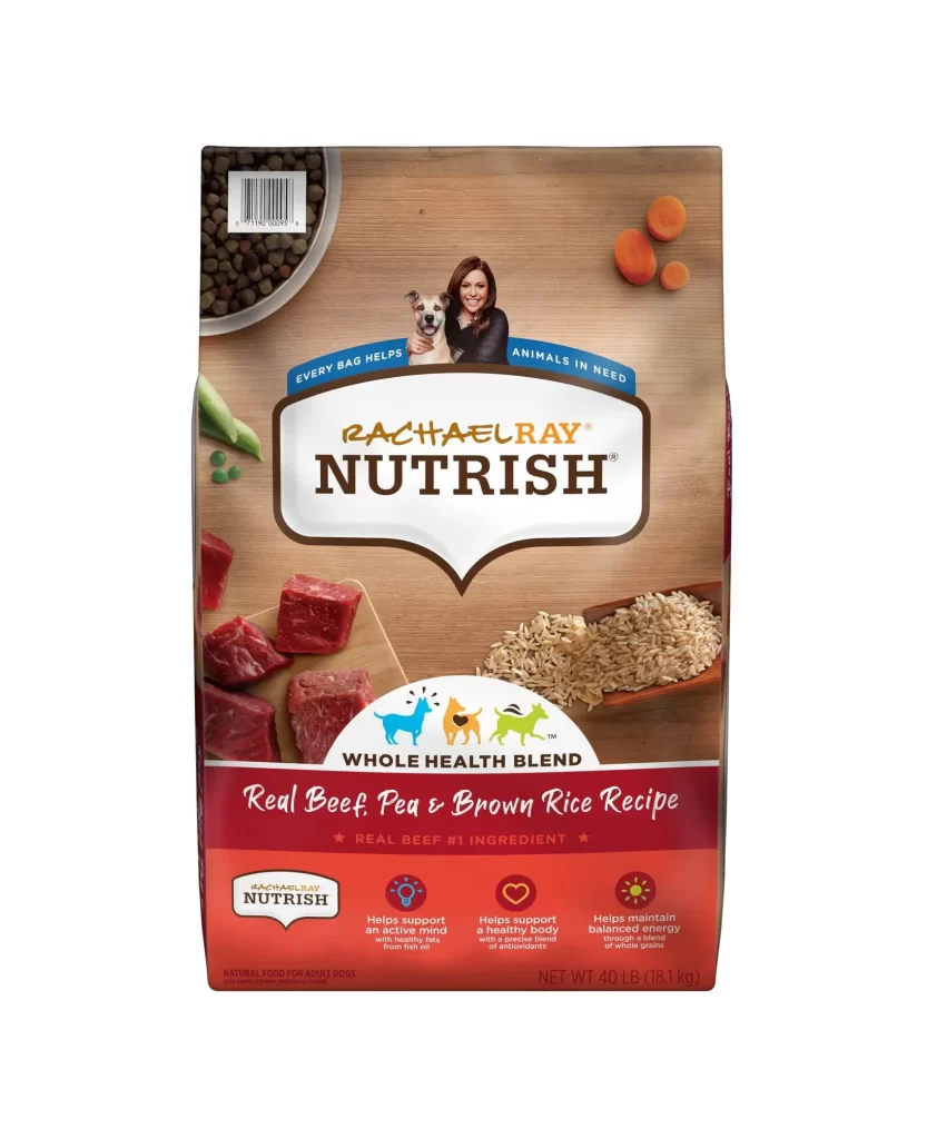 Rachael Ray Nutrish Real Beef Pea Brown Rice Recipe Dog Food Bag Packaging