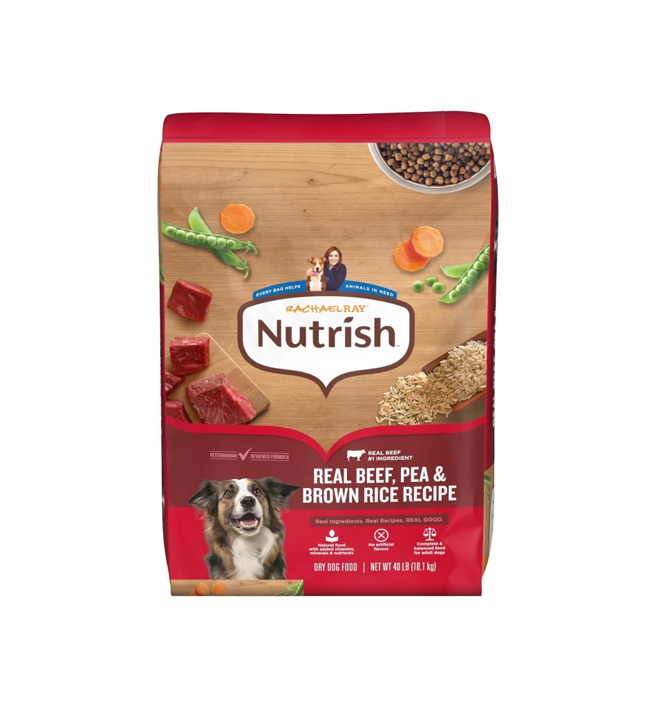 Rachael Ray Nutrish Real Beef Pea Brown Rice Recipe Dog Food Bag Packaging