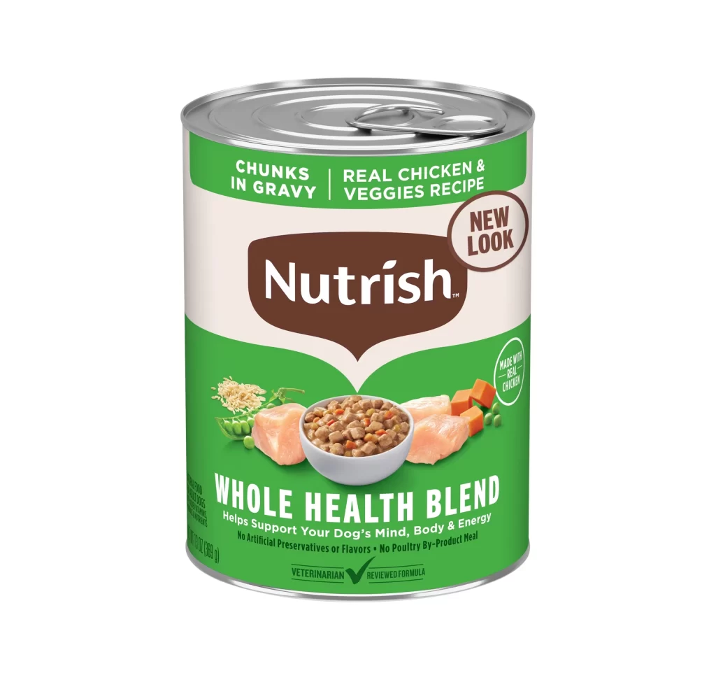 Rachael Ray Nutrish Real Chicken Veggies Chunks in Gravy Dog Food Can Packaging