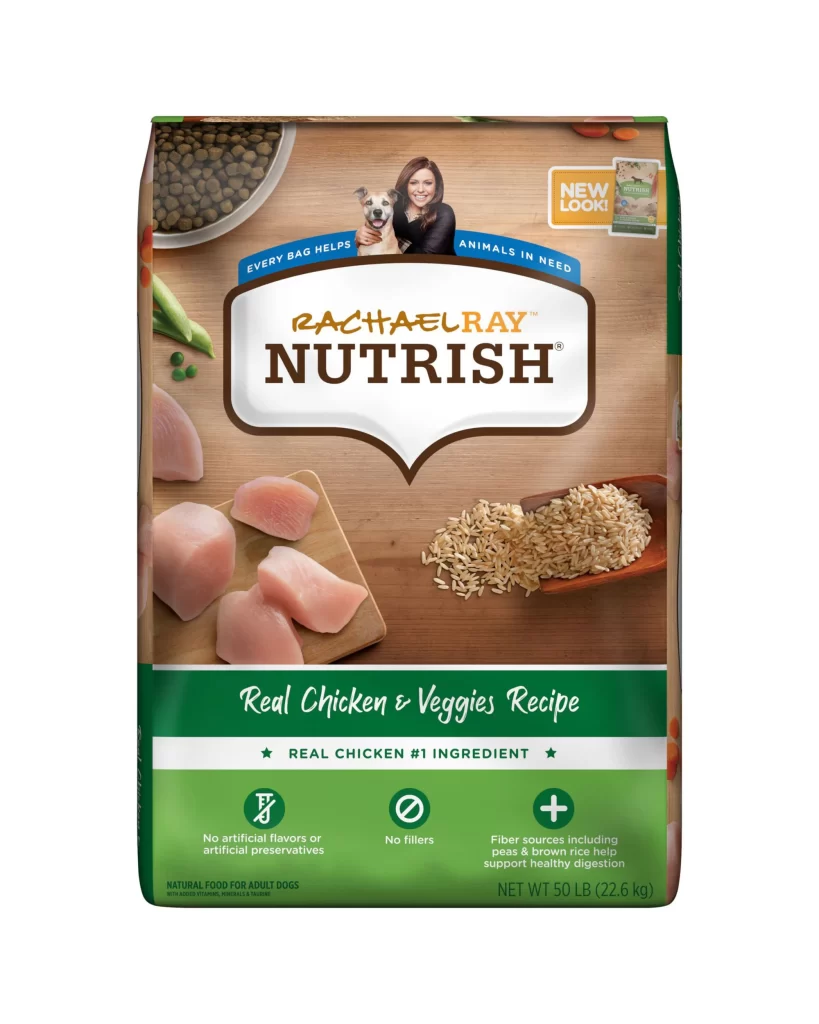 Rachael Ray Nutrish Real Chicken Veggies Recipe Dog Food Bag Packaging