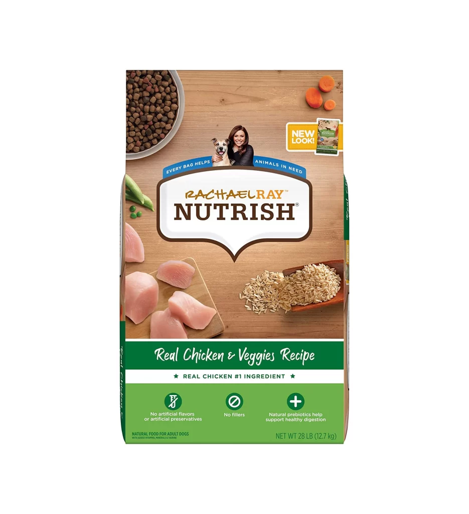 Rachael Ray Nutrish Real Chicken Veggies Recipe Dog Food Bag Packaging