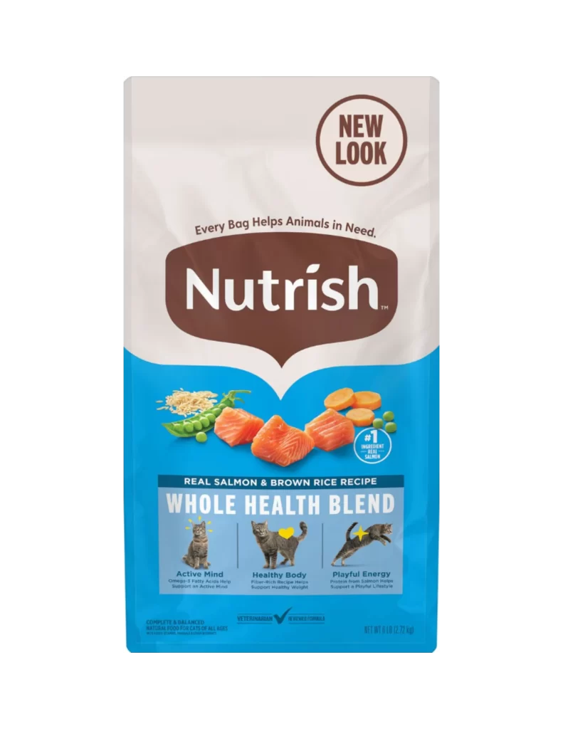 Rachael Ray Nutrish Real Salmon Brown Rice Recipe Cat Food Bag Packaging
