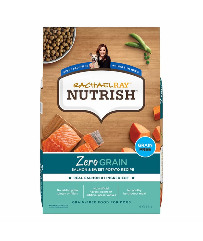 Rachael Ray Nutrish Zero Grain Salmon Sweet Potato Dog Food Bag Packaging