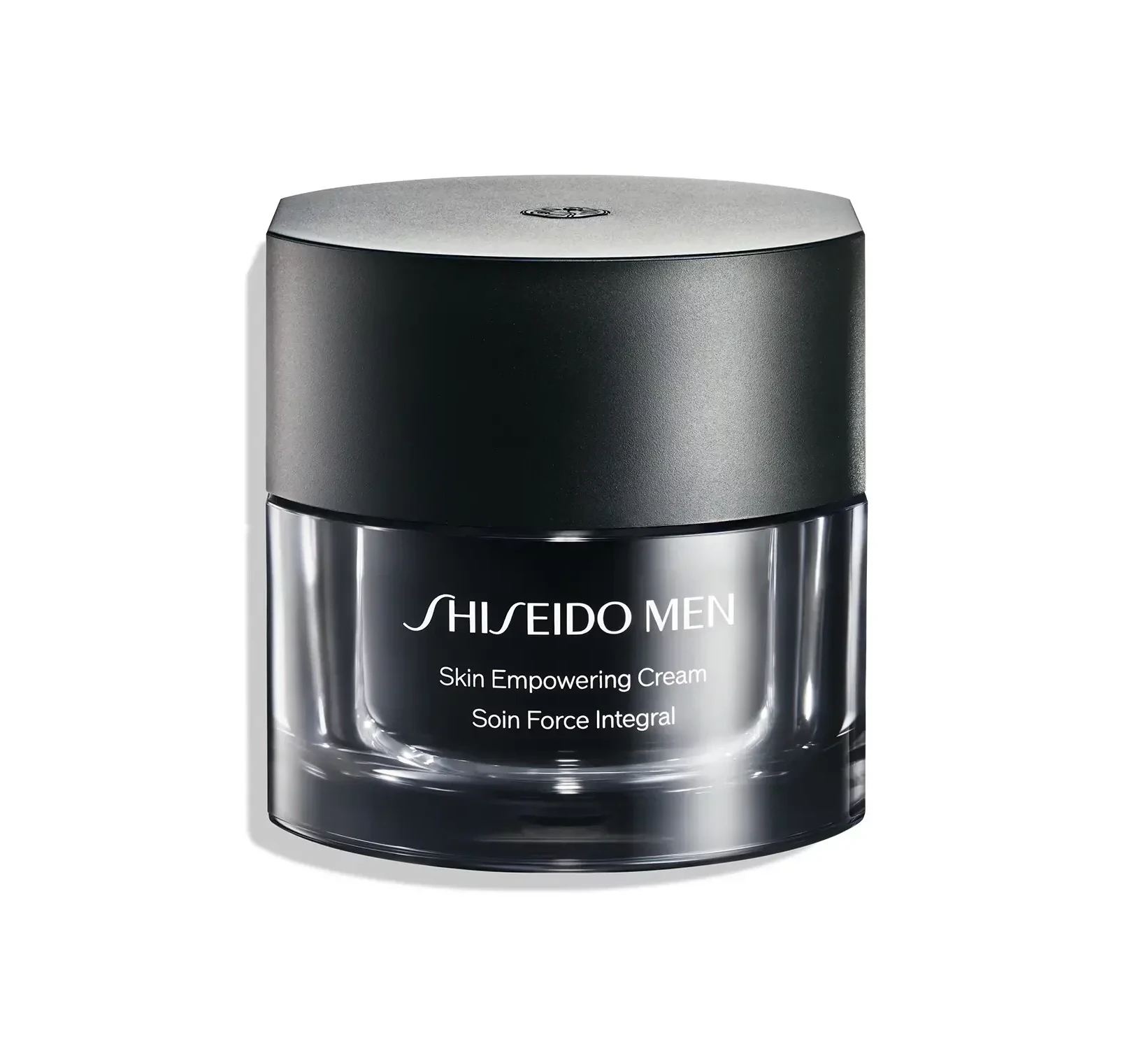 Shiseido Men skin empowering cream jar with matte black lid and clear body