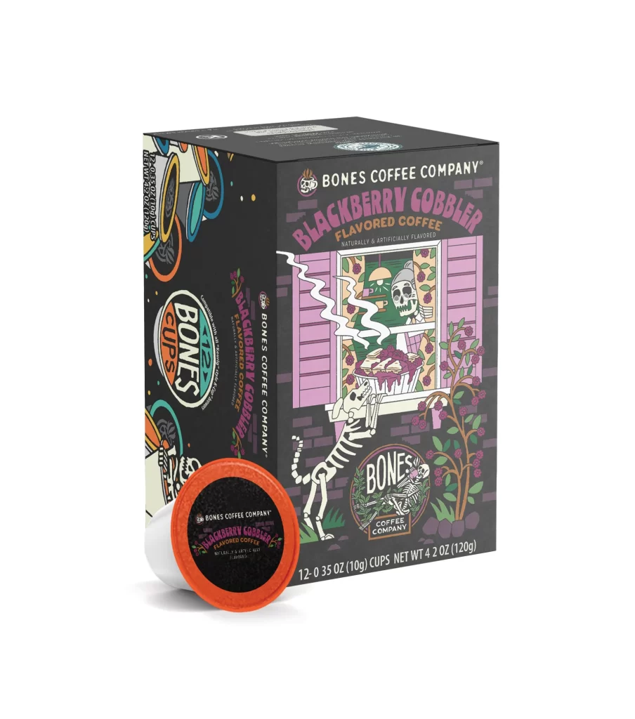 Bones Coffee Blackberry Cobbler Single Serve Cups Packaging