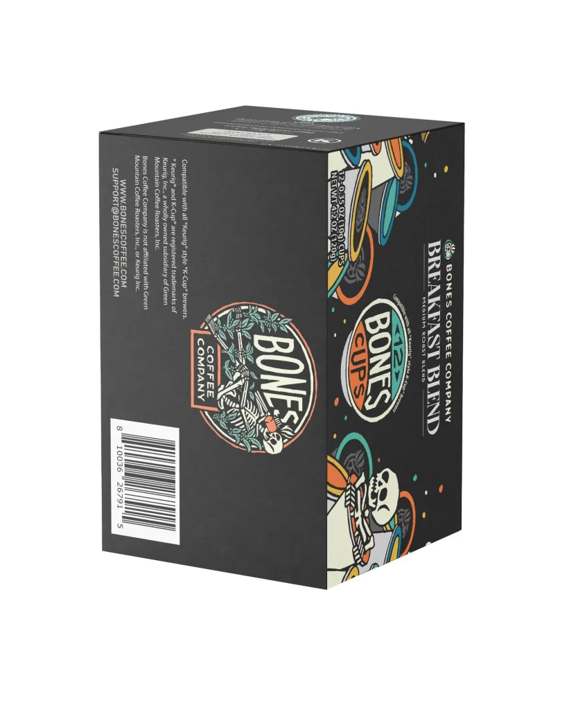 Bones Coffee Breakfast Blend Single Serve Cups Packaging