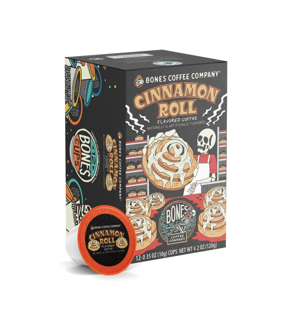 Bones Coffee Cinnamon Roll Single Serve Cups Packaging