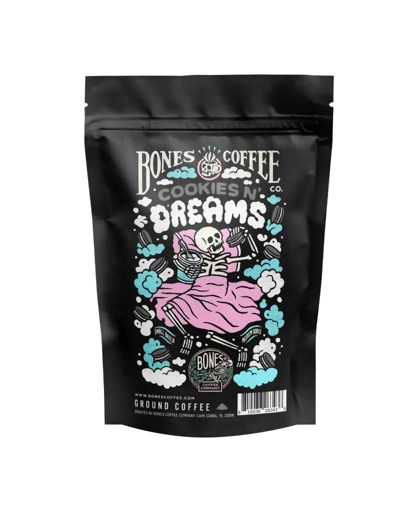 Bones Coffee Cookies N Dreams 4 oz Ground Coffee Bag Packaging