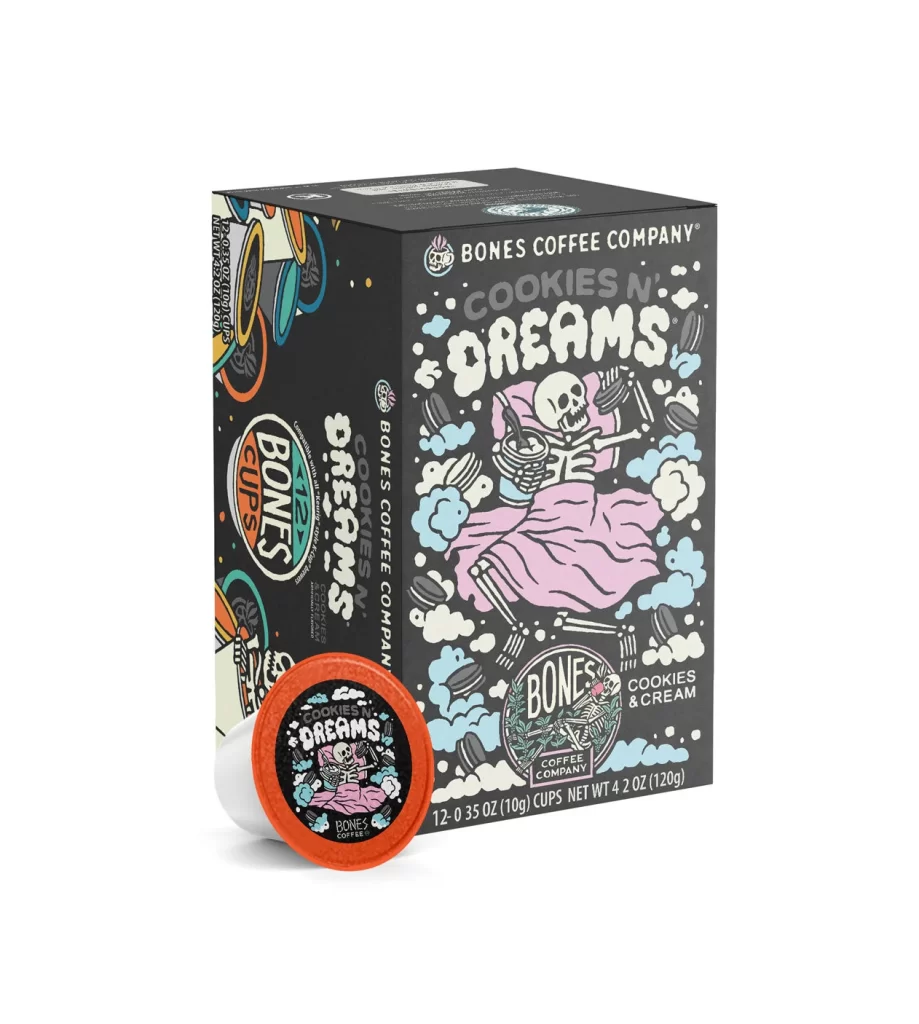 Bones Coffee Cookies N Dreams Single Serve Cups Packaging