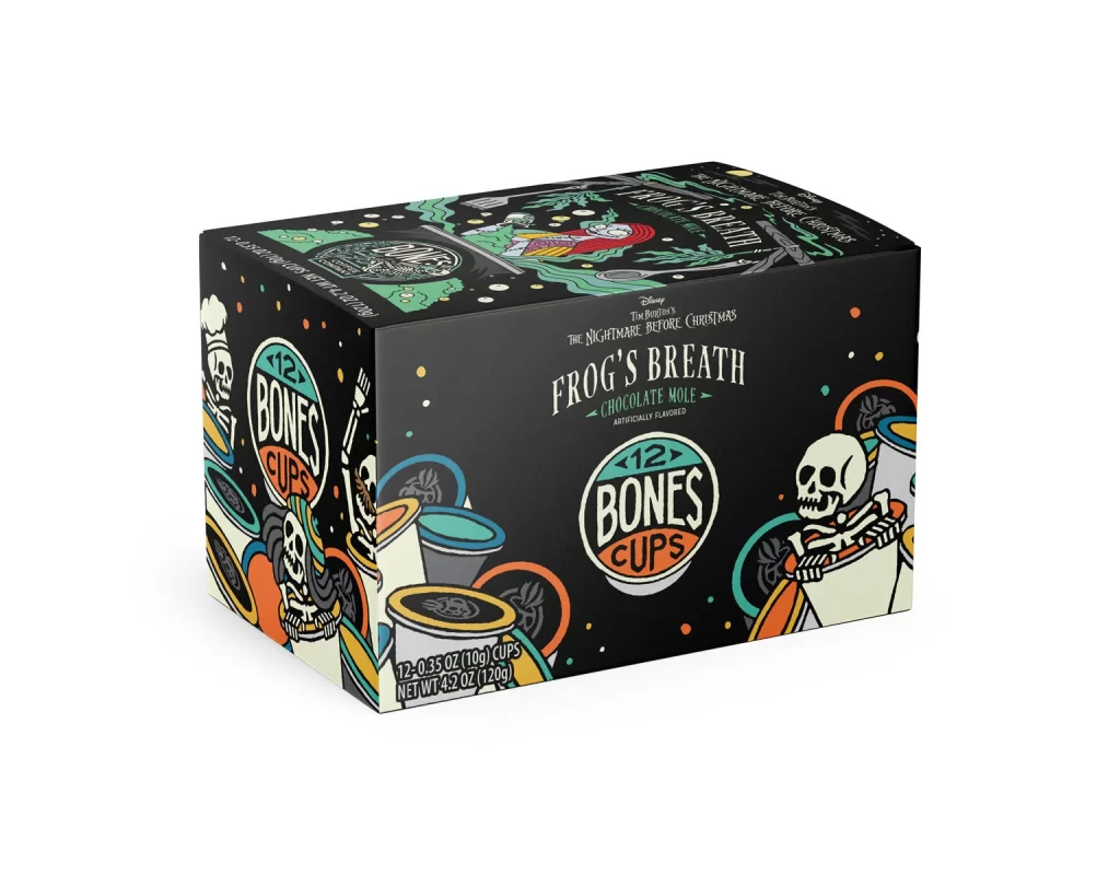 Bones Coffee Frogs Breath Chocolate Mole Single Serve Cups Side Packaging
